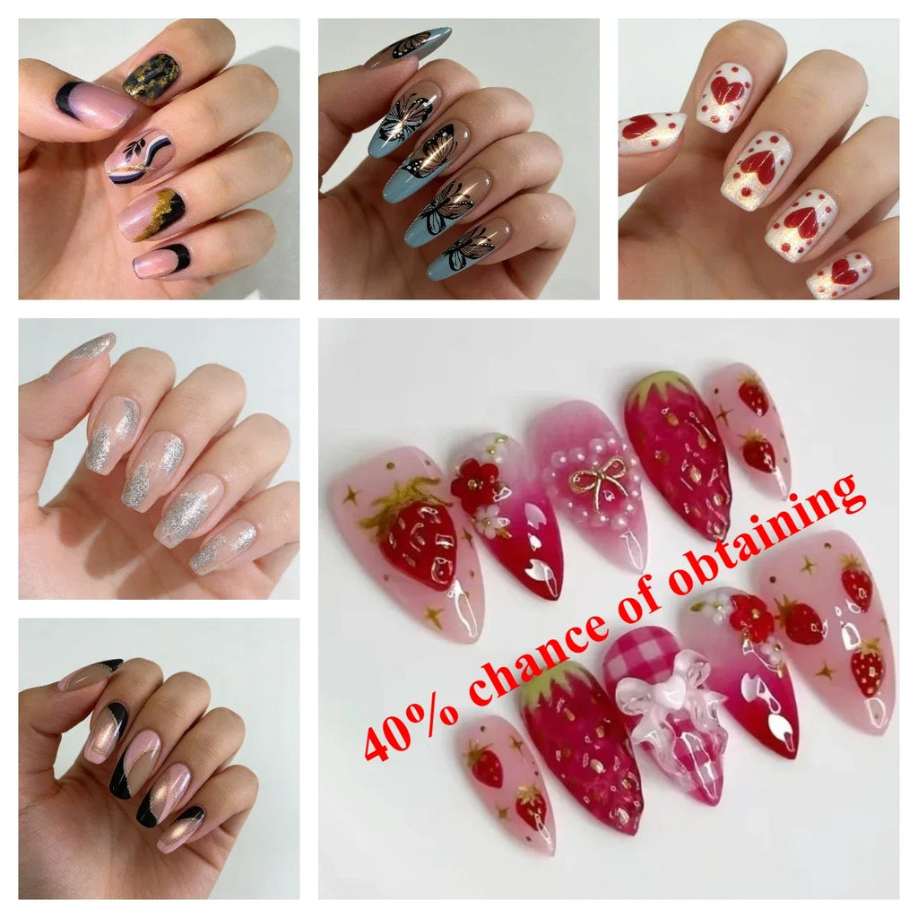 Pearl Starlight Almond Press-On Nails – 24 Pcs (Assorted Designs)