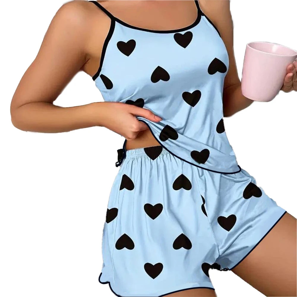 MoveX Women's Heart Print Tee & Shorts Pajama Set