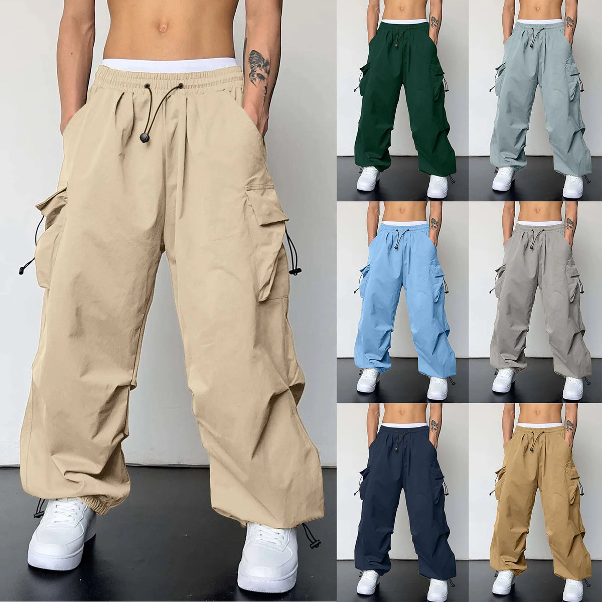 MoveX Y2K Wide-Leg Parachute Cargo Pants