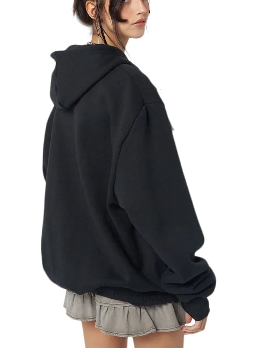 MoveX Women's Skull Print Grunge Zip-Up Hoodie
