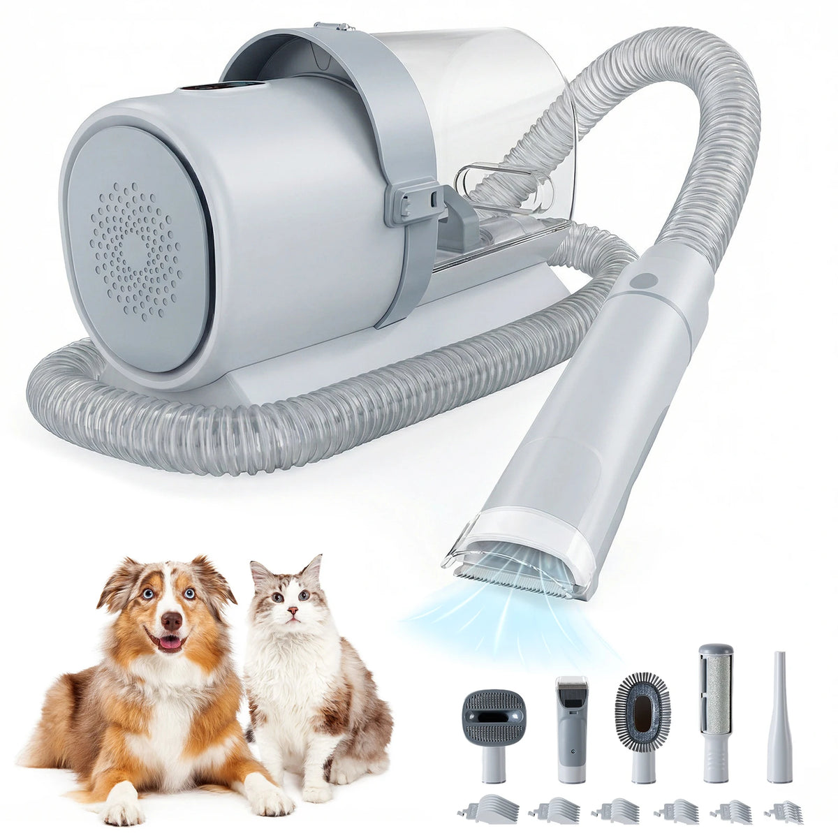 Professional Pet Grooming Vacuum Kit – 2.5L, 5 Tools, Low-Noise Clippers