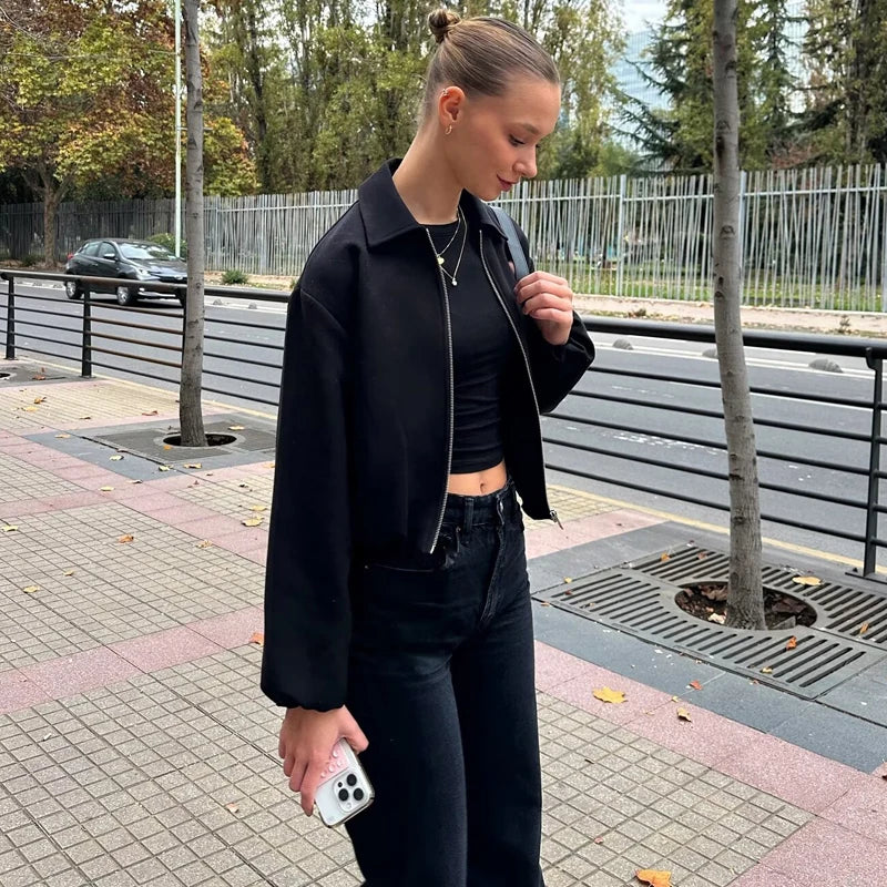 MoveX Women's Cropped Puffer Bomber Jacket