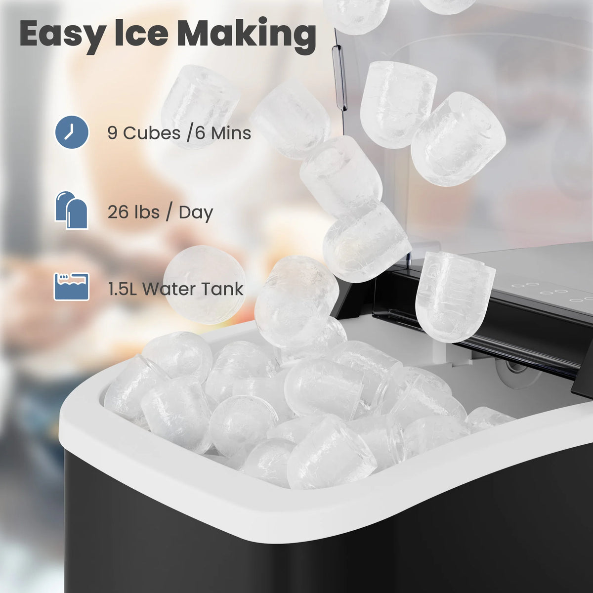 Portable Countertop Ice Maker – 9 Bullet Cubes in 6 Min, Self-Cleaning