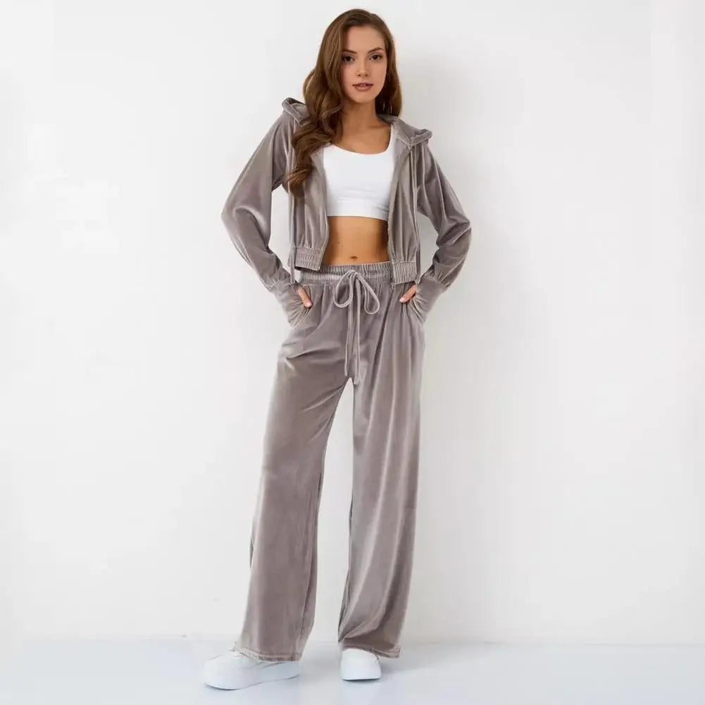 MoveX Women's Velour Zip-Up Tracksuit Set