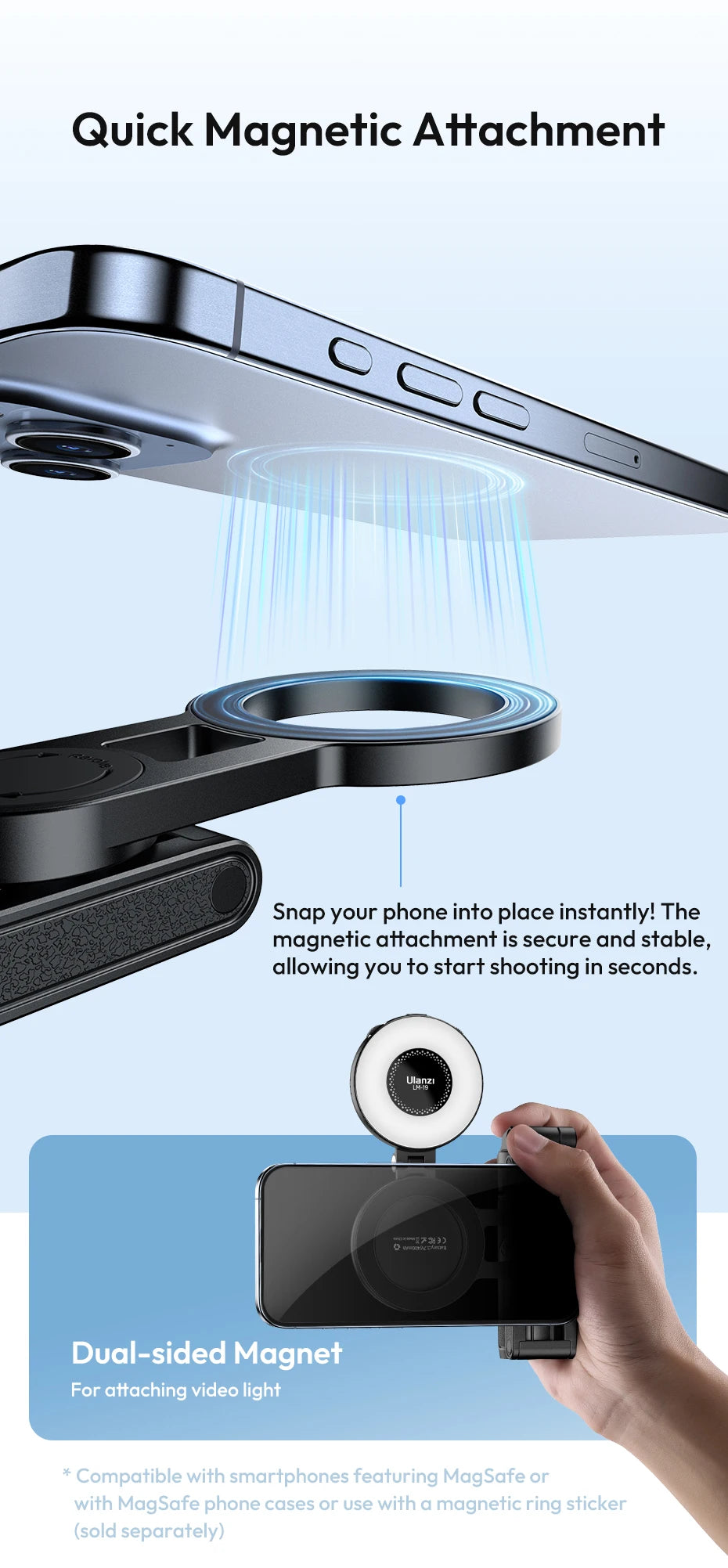 Ulanzi JJ03 Magnetic Phone Tripod & Selfie Stick with Remote