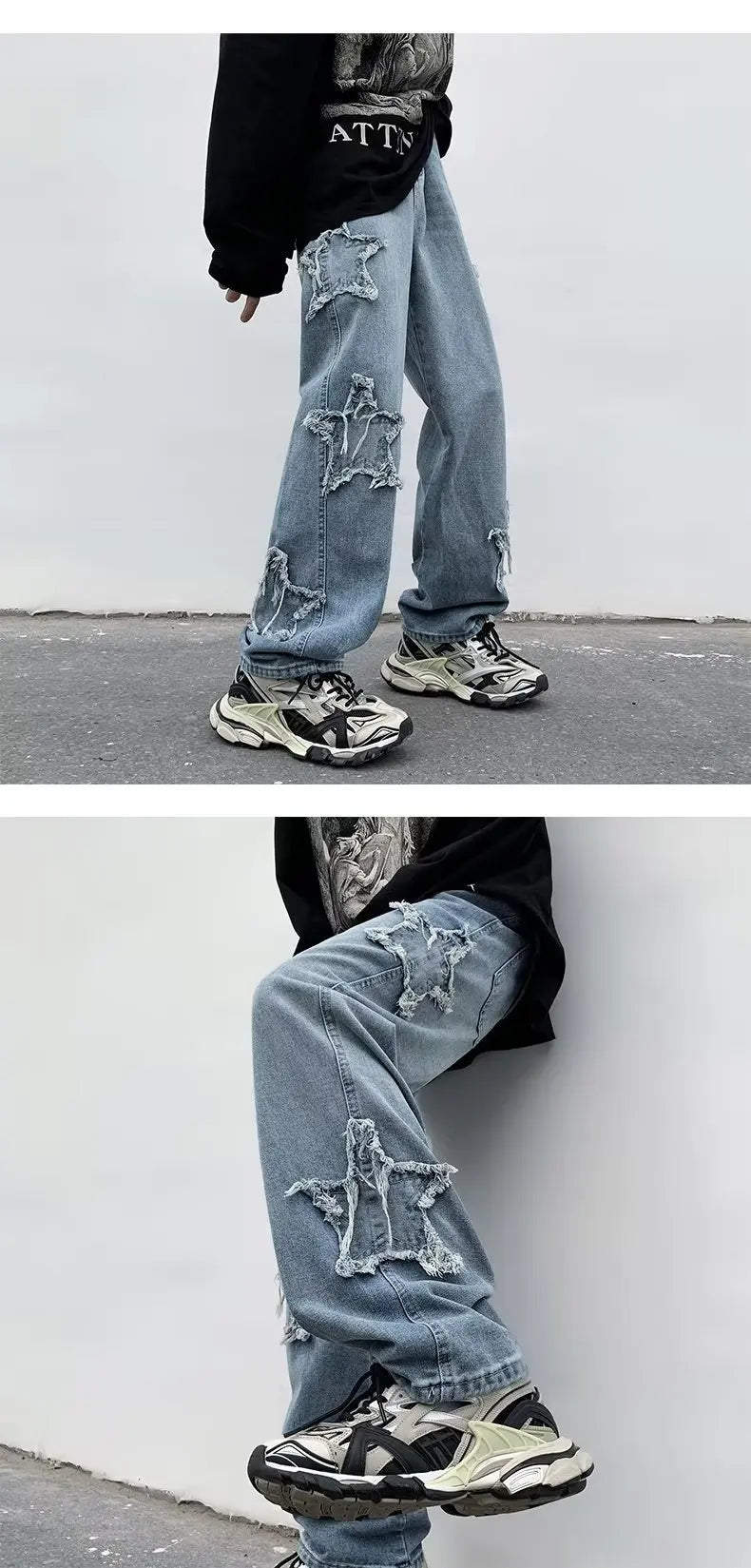MoveX Star Embroidered Baggy Jeans