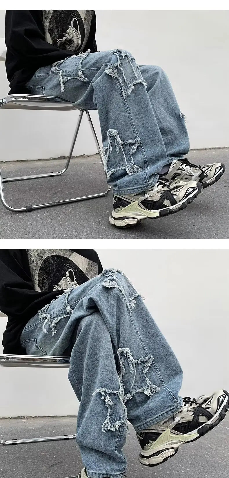 MoveX Star Embroidered Baggy Jeans