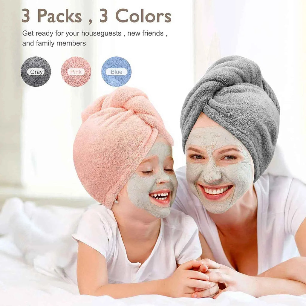 Microfiber Hair Towel Wrap 3-Pack