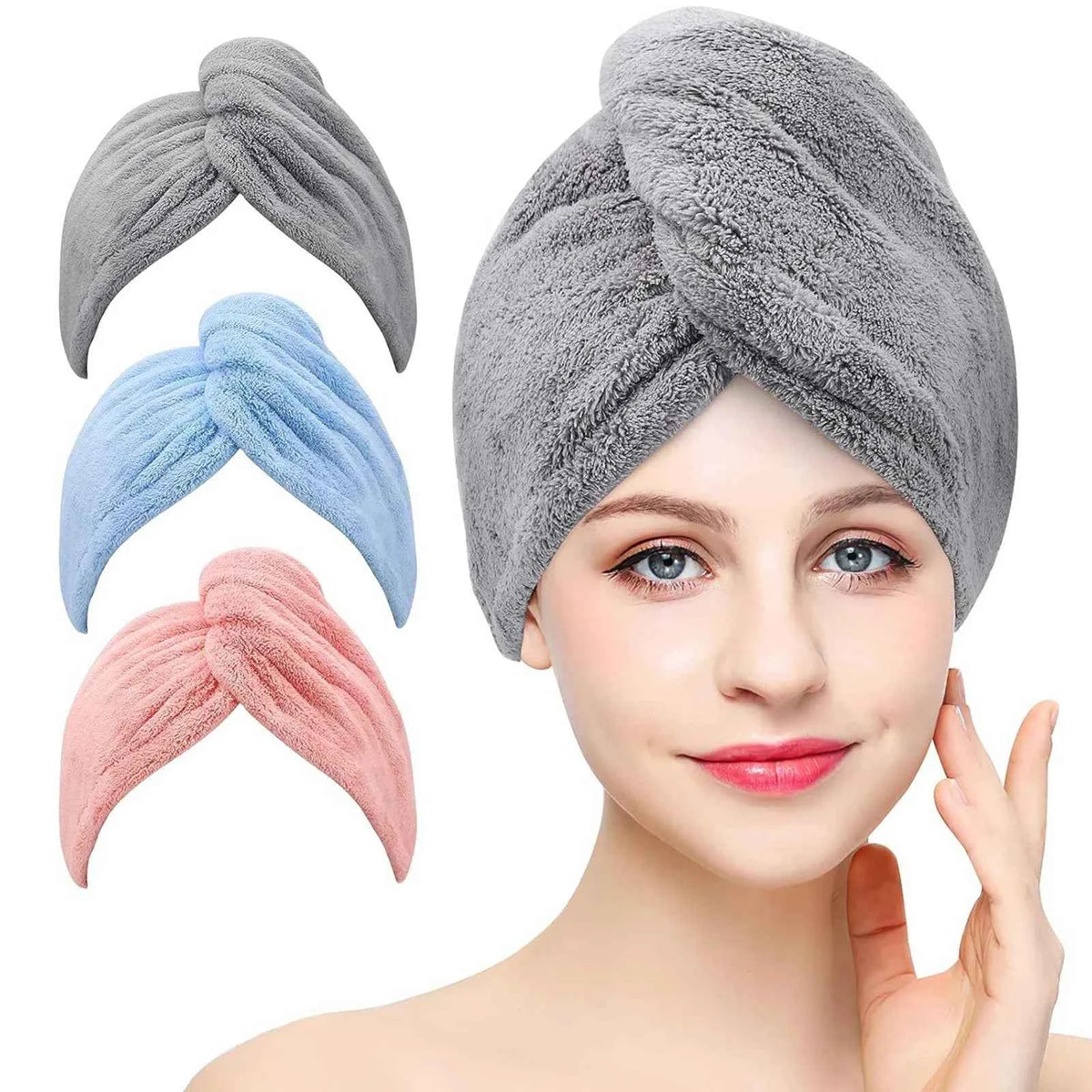 Microfiber Hair Towel Wrap 3-Pack