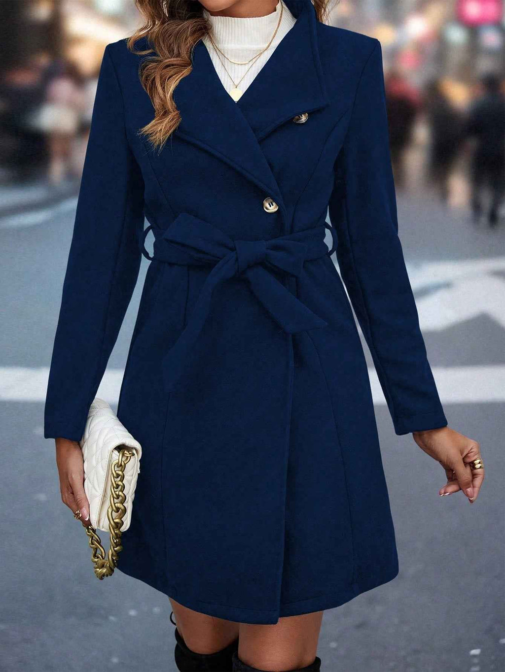 Women's Navy Belted Coat