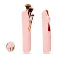 Silicone makeup brush holder travel case with sponge holder pink - front view