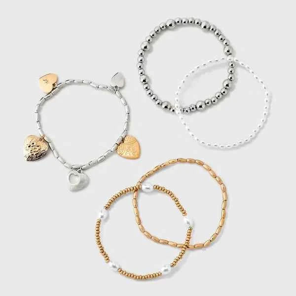 Heart Charm Bracelet Set