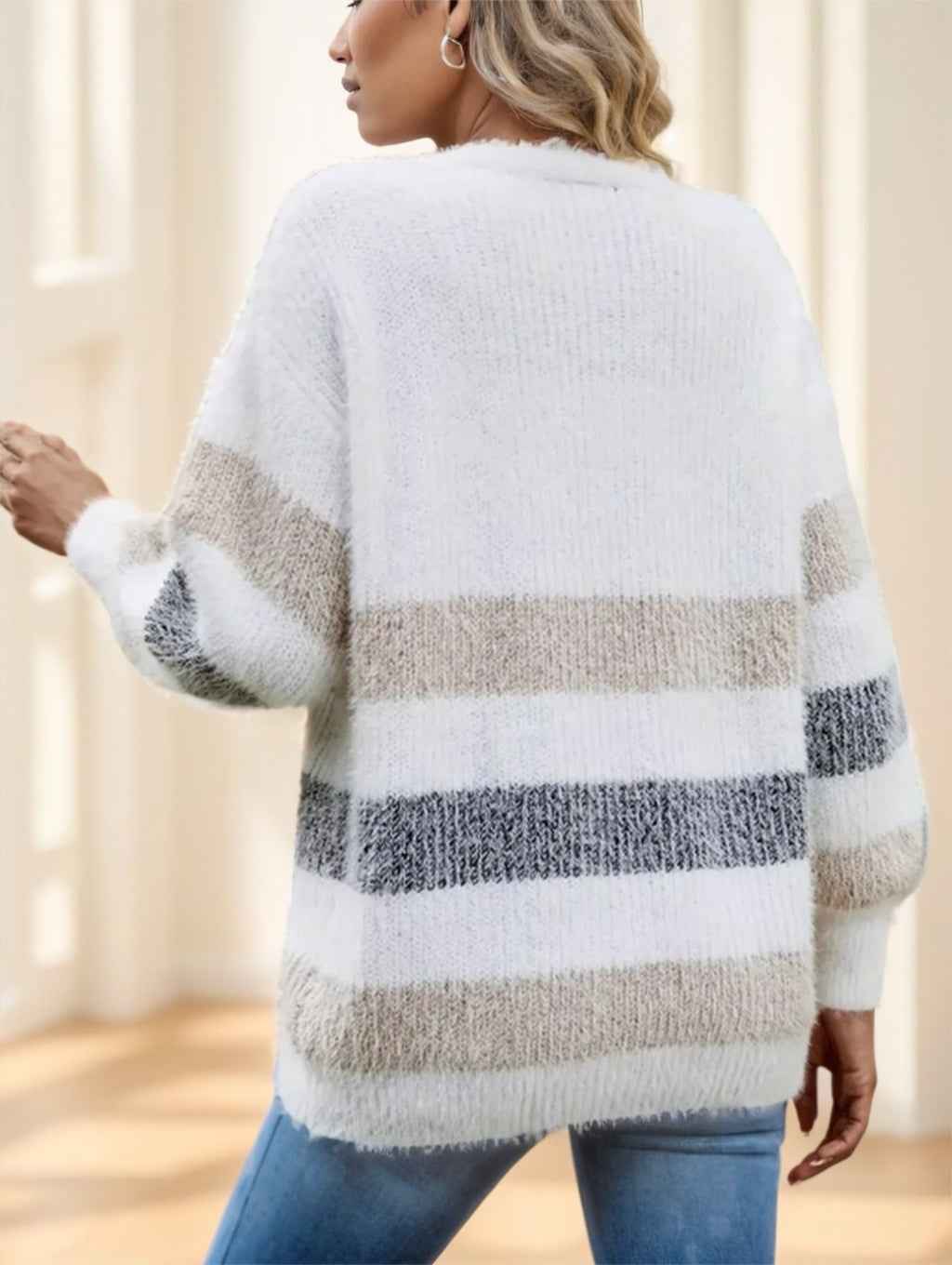 Women's Striped Button Cardigan