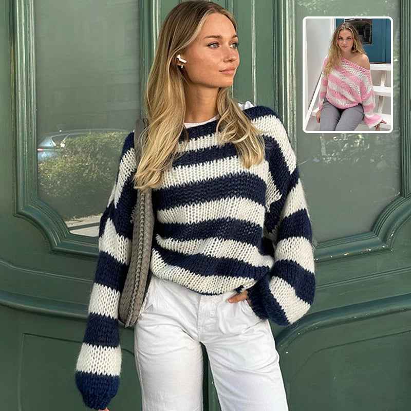 Women's Striped Off Shoulder Sweater