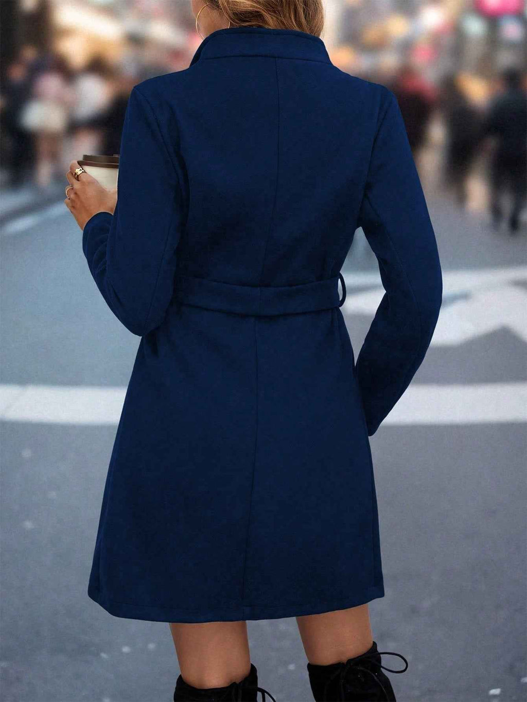 Women's Navy Belted Coat