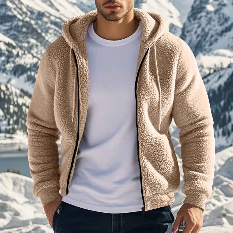 MoveX Men's Sherpa Fleece Hooded Jacket Full Zip Warm Teddy Hoodie Coat